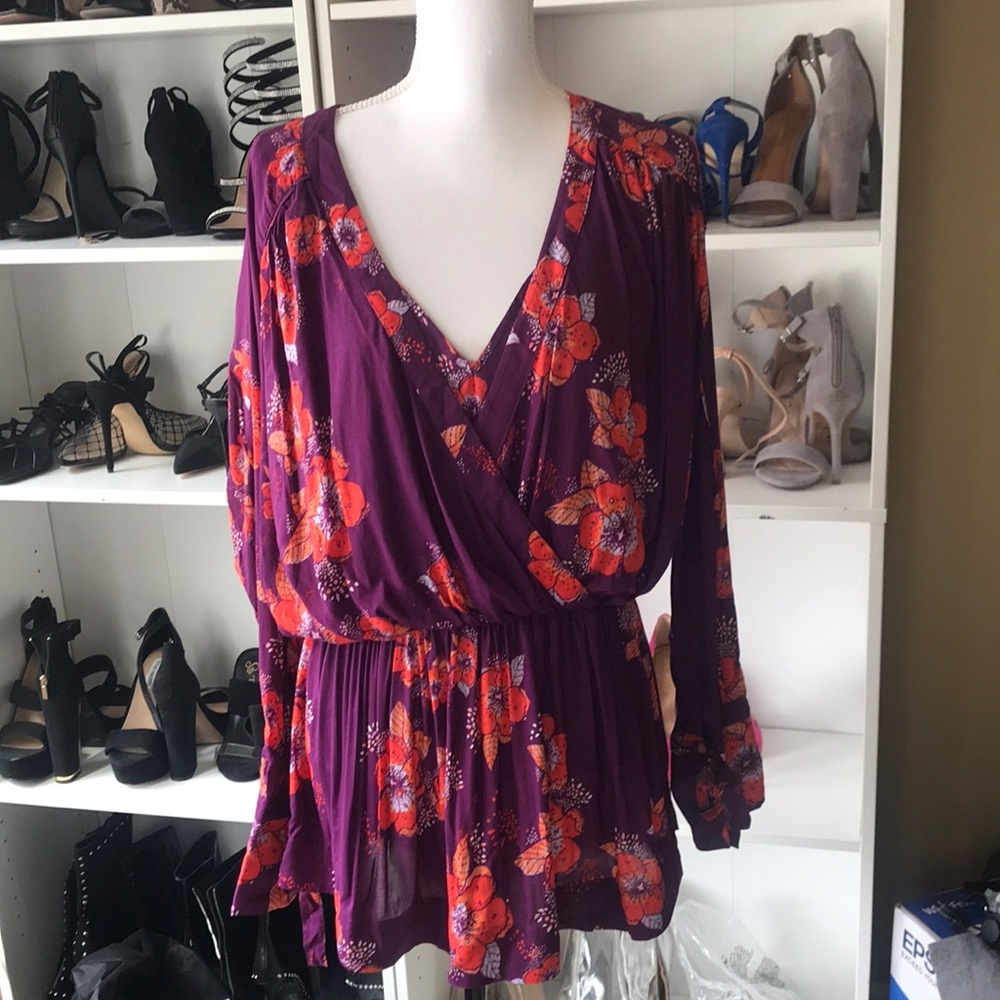 Free people purple printed criss cross top size M